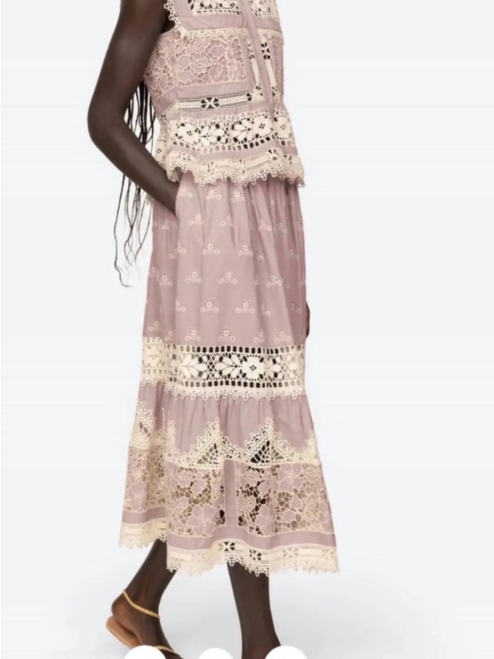 Sea New York Blush Pink Maxi Skirt with Cream Lace Trim